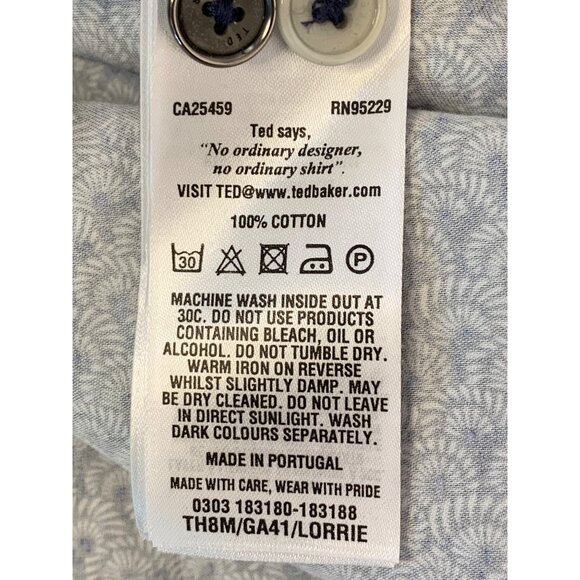 Ted Baker Mens Blue Floral Print Cotton Button Down Shirt Size 6 2XL RO10549 - Picture 6 of 10